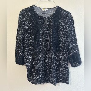 Boden Cynthia Polka Dot Lace Blouse Black White Size 4 Women's 3/4 Sleeve Formal